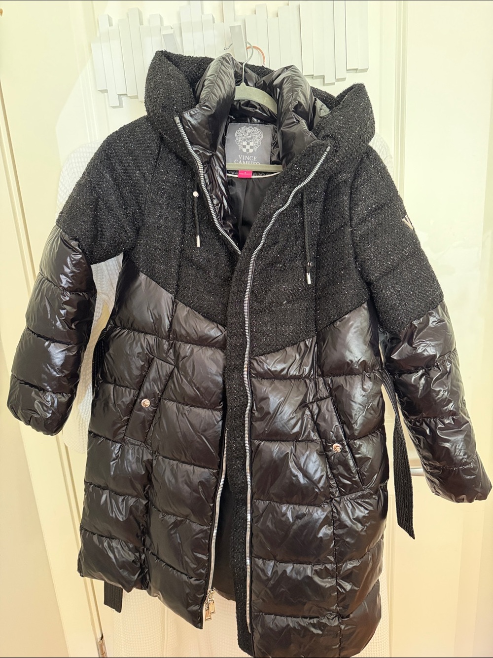 Vince Camuto Girls' Black Mixed-Media Quilted Puffer Coat
